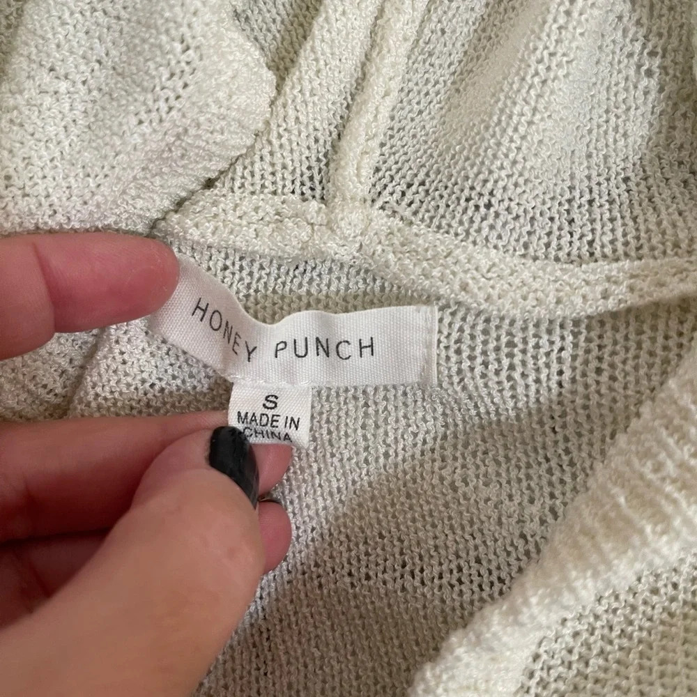 Women’s Honey Punch white sheer star print hooded sweater S - Picture 5 of 7
